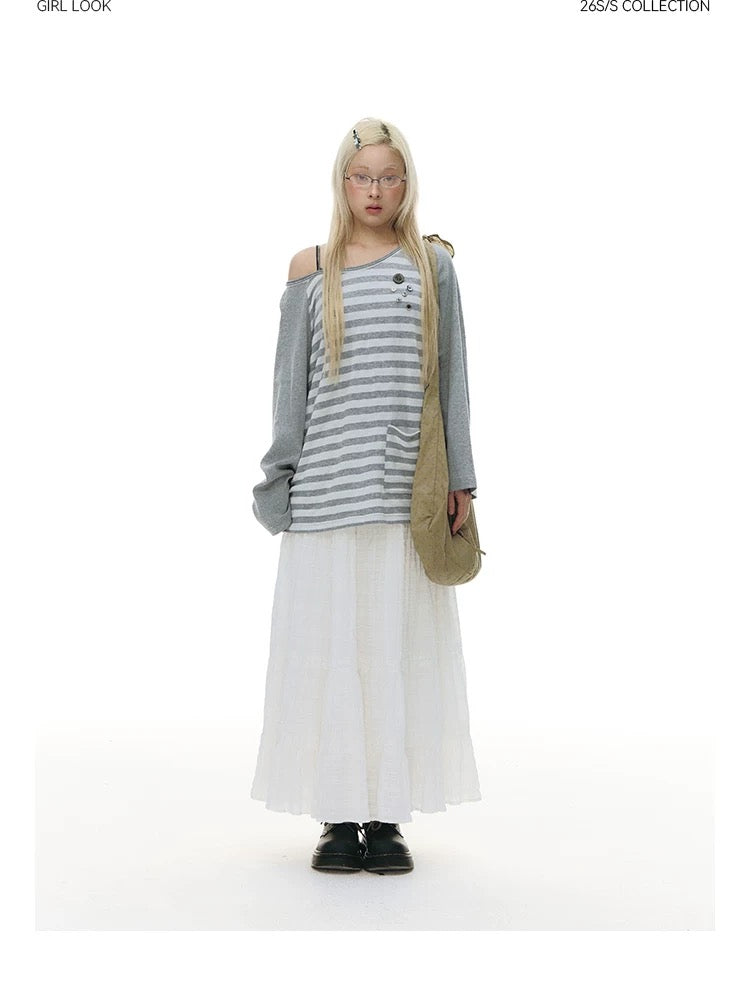 STRIPED SHOULDER T-SHIRT