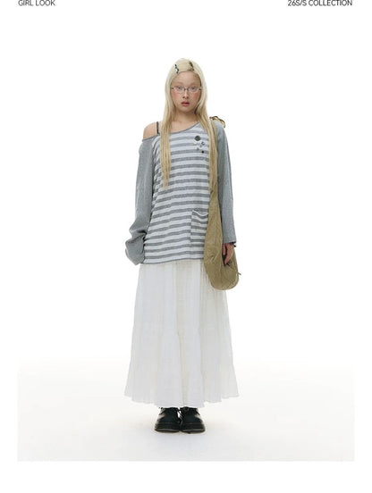 STRIPED SHOULDER T-SHIRT