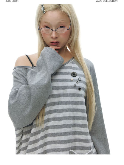 STRIPED SHOULDER T-SHIRT