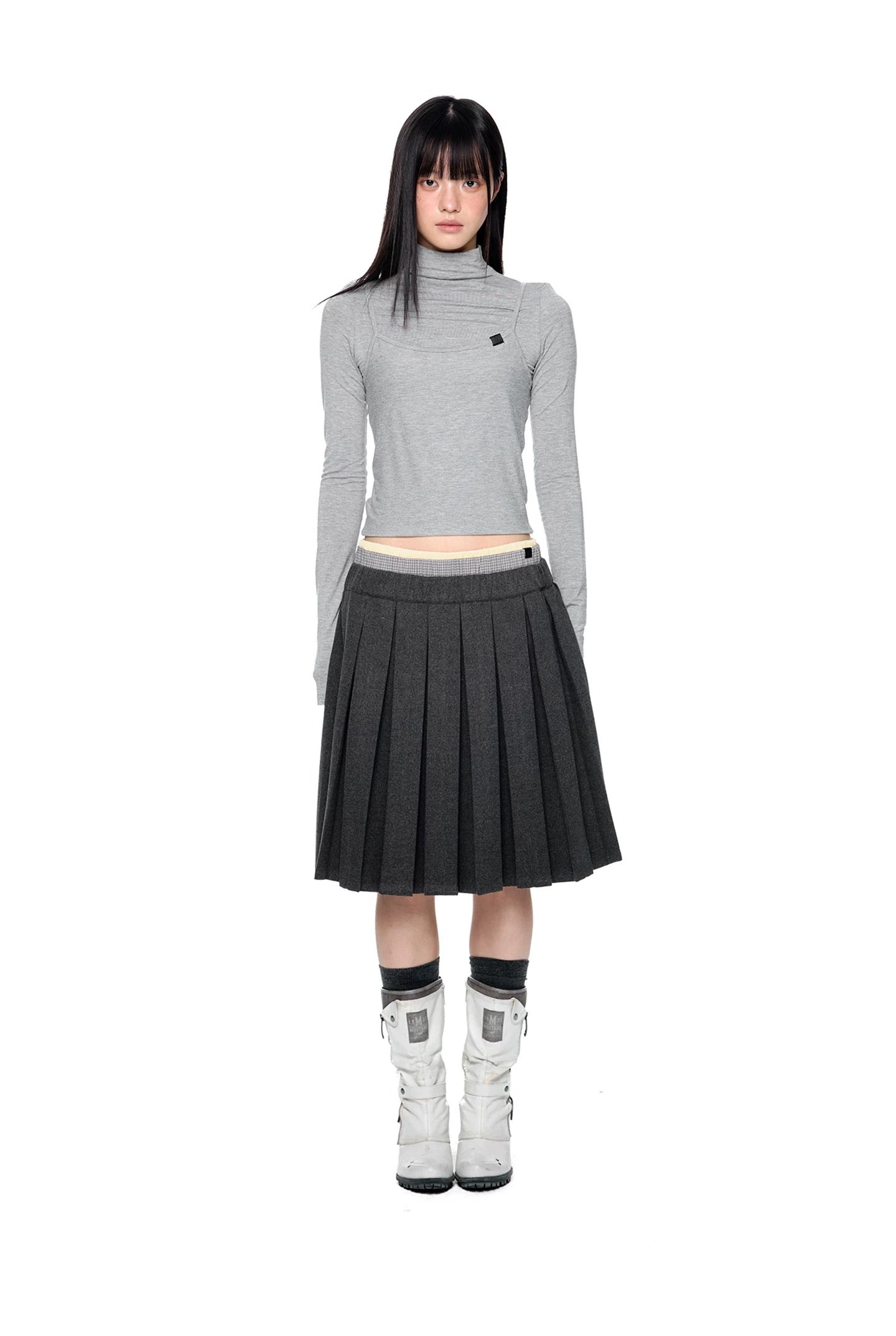 WAIST-LAYERED PLEATED SKIRT