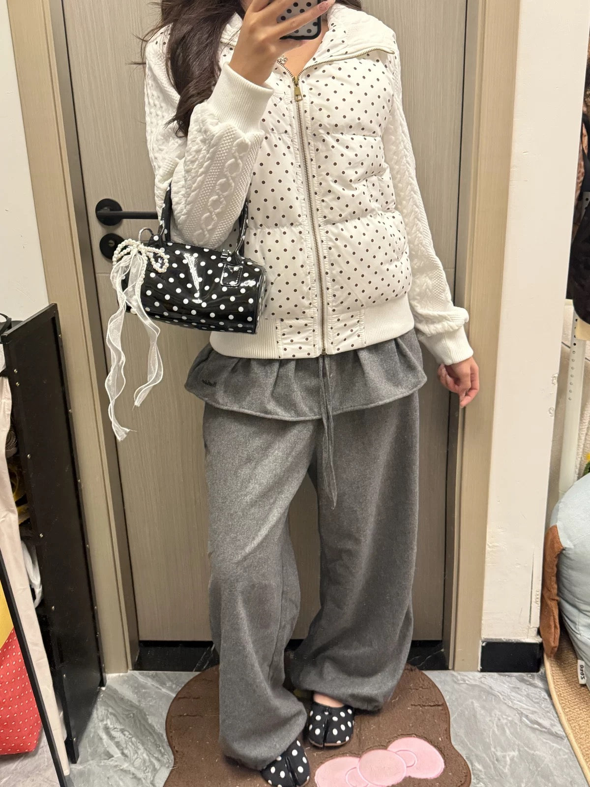 CABLE DOT PUFFER HOODIE