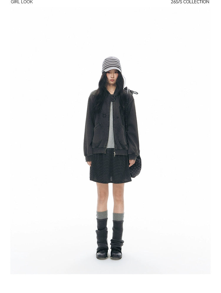 PLAID-TAB HOODED ZIP