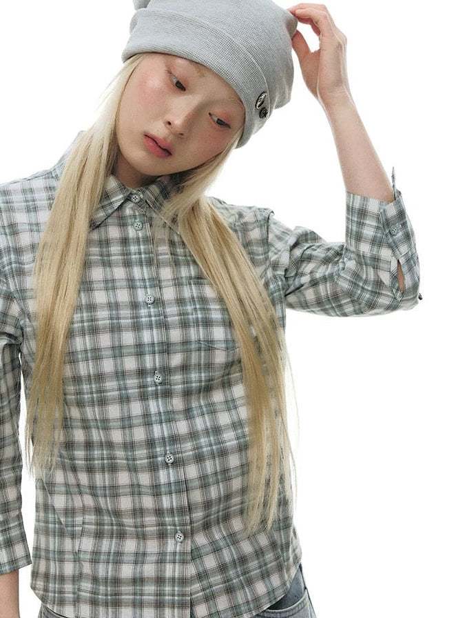 LAPEL PLAID COTTON SHIRT