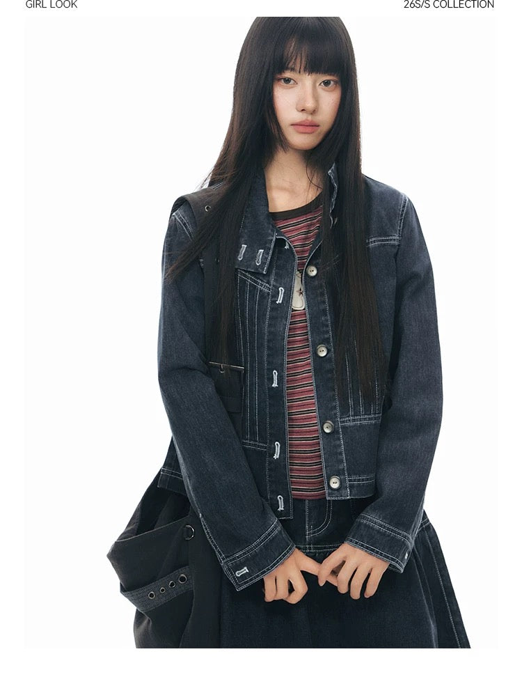 PLEATED DENIM JACKET