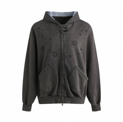 PLAID-TAB HOODED ZIP