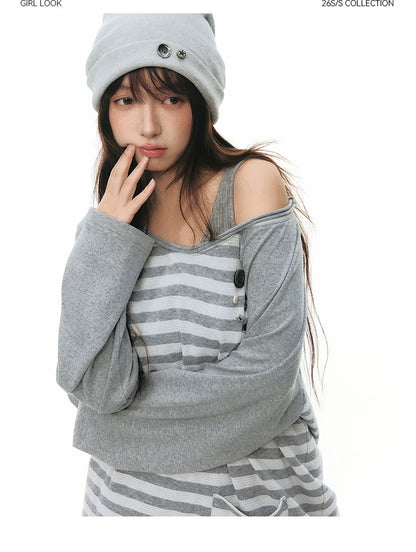 STRIPED SHOULDER T-SHIRT