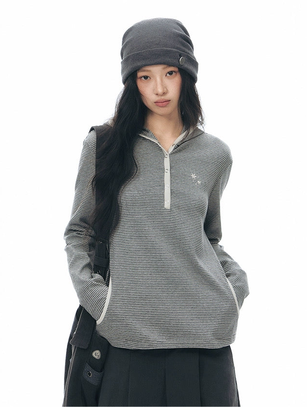 STRIPED HENLEY HOOD TOP