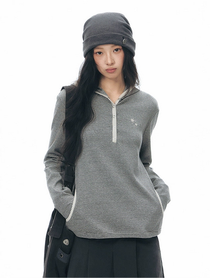 STRIPED HENLEY HOOD TOP