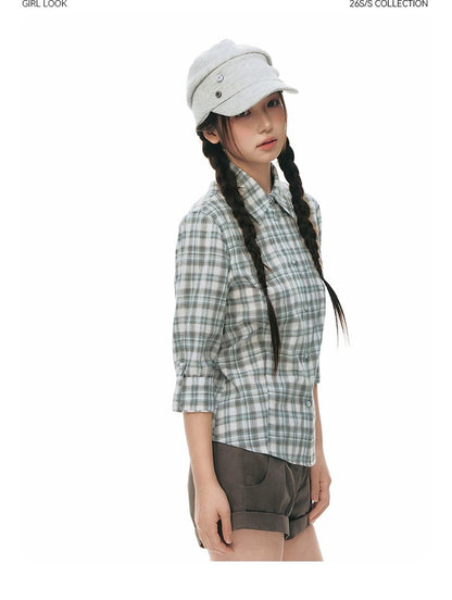 LAPEL PLAID COTTON SHIRT