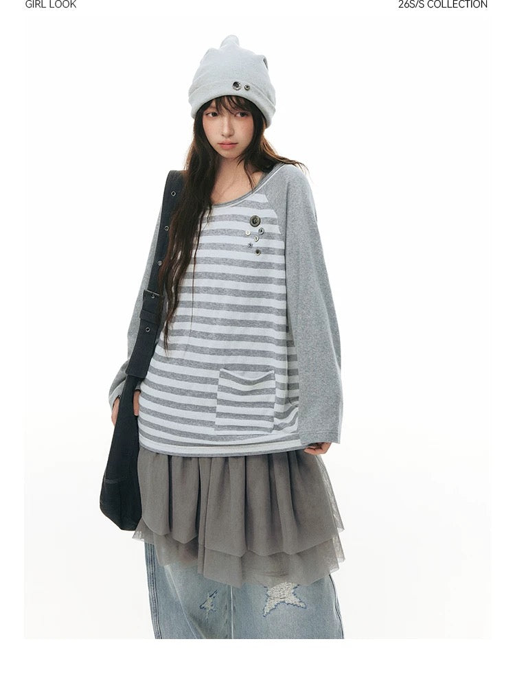 STRIPED SHOULDER T-SHIRT