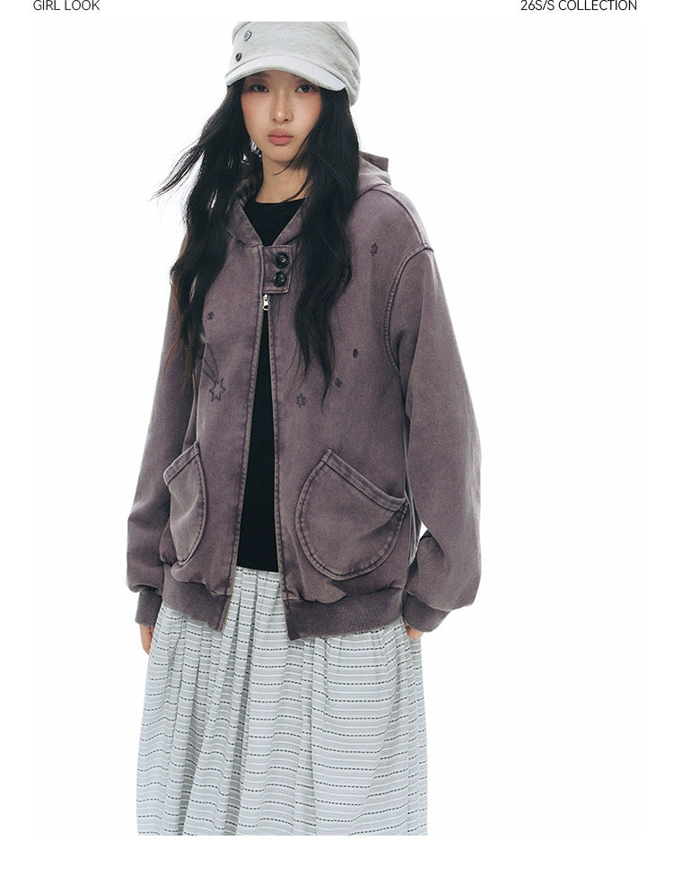 PLAID-TAB HOODED ZIP