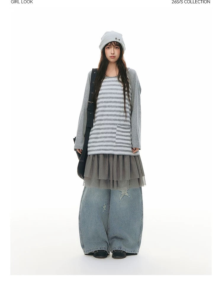 STRIPED SHOULDER T-SHIRT