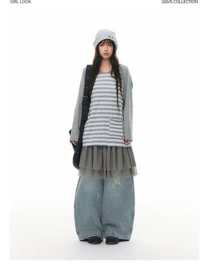 STRIPED SHOULDER T-SHIRT