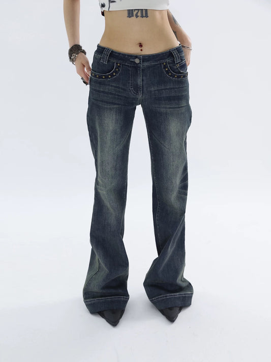STUDDED FLARE DENIM