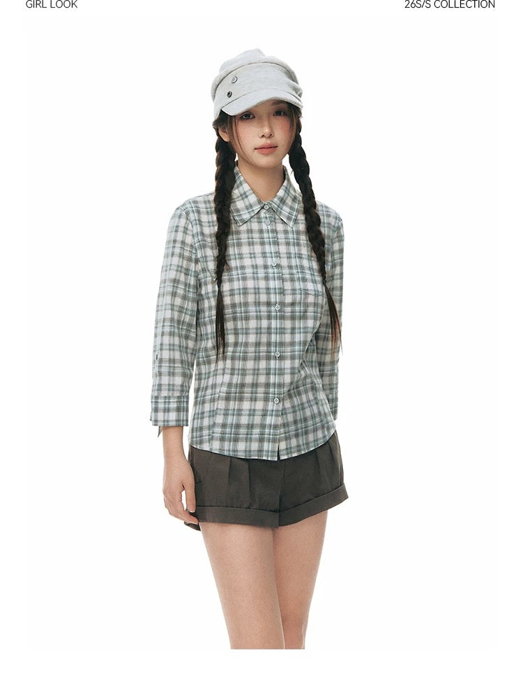 LAPEL PLAID COTTON SHIRT