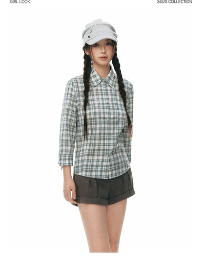 LAPEL PLAID COTTON SHIRT
