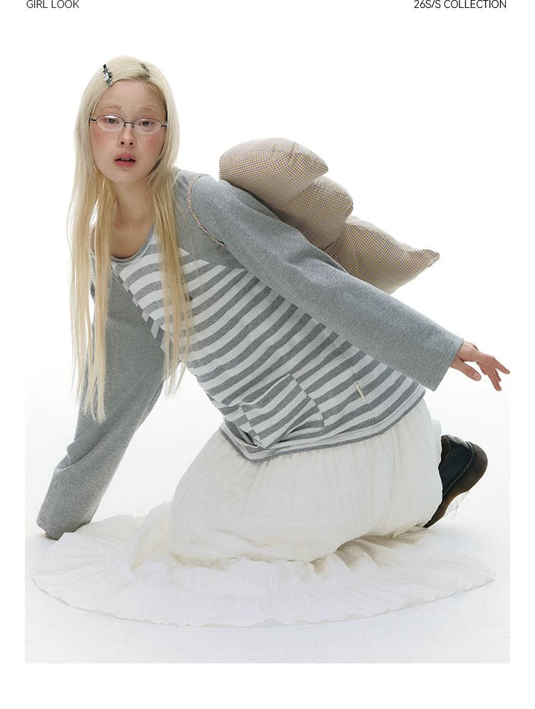 STRIPED SHOULDER T-SHIRT