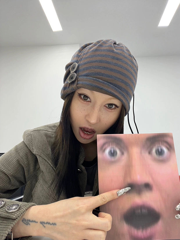 STRIPE BUTTON BEANIE