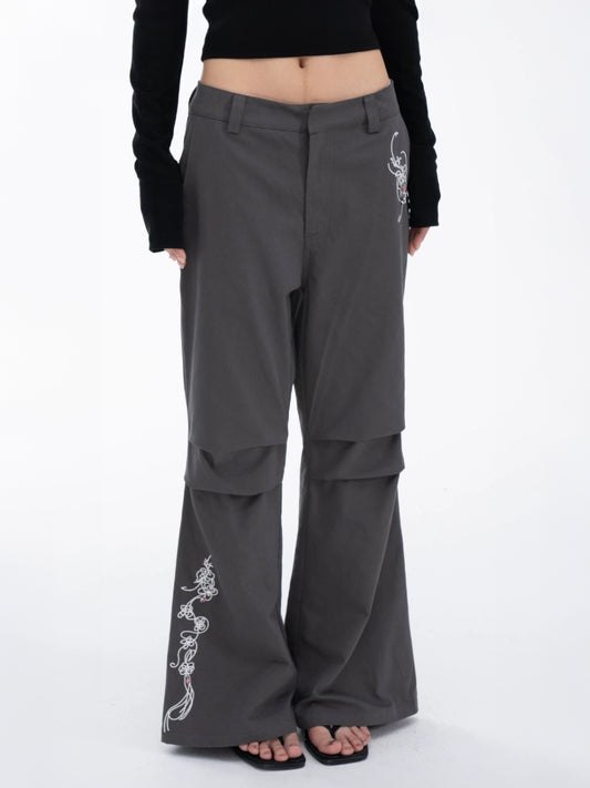 EMBROIDERED FLARE SLACKS