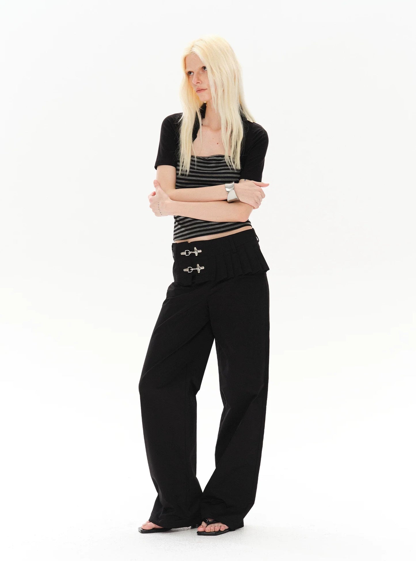 LOW-WAIST STYLISH PANTS WITH BUCKLE