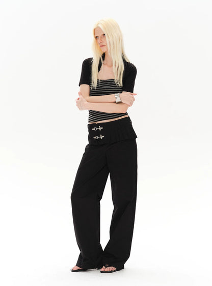 LOW-WAIST STYLISH PANTS WITH BUCKLE