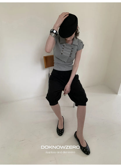 DOUBLE-BREASTED CROP TOP SET
