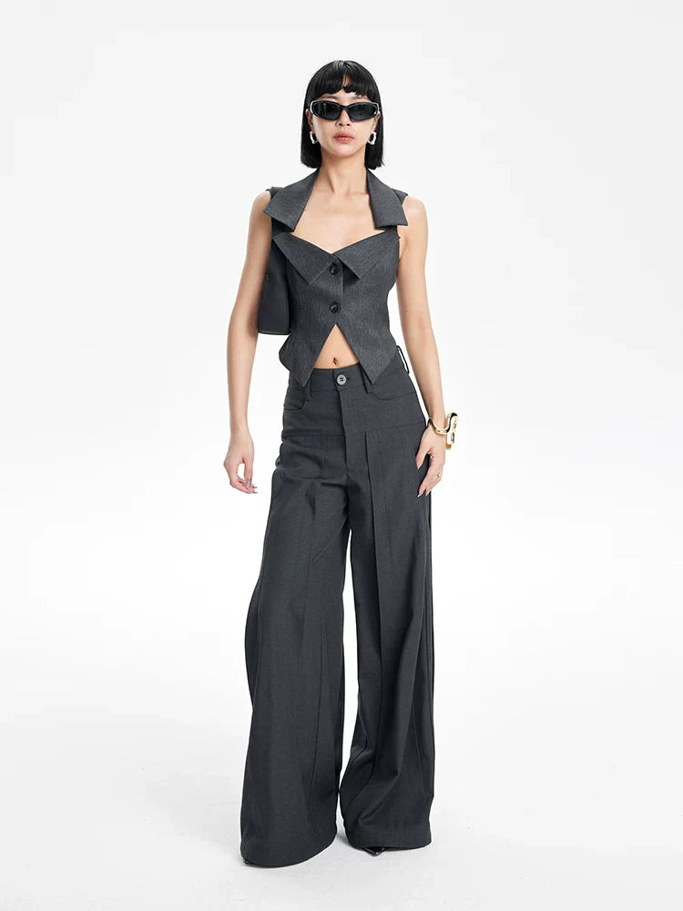 CHIC PATCHWORK WIDE-LEG PANTS