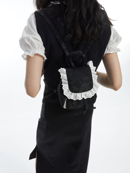 VINTAGE RUFFLED LACE DRAWSTRING BAG