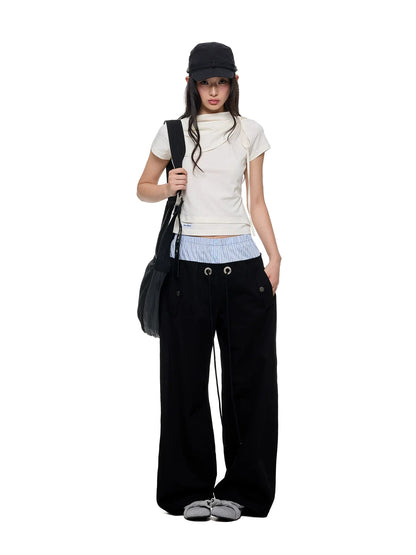 STRIPED FLOWING WIDE-LEG PANTS