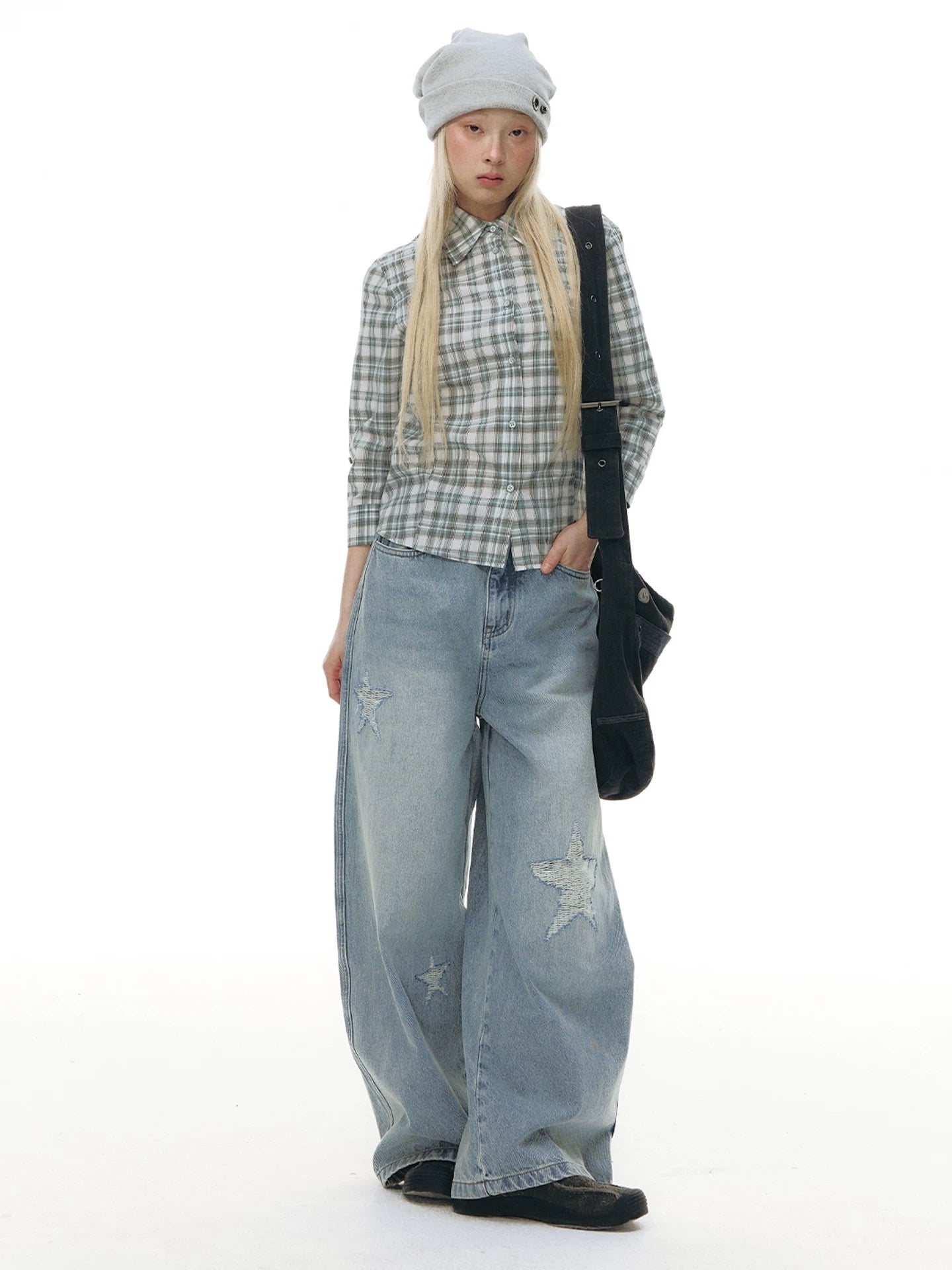 LAPEL PLAID COTTON SHIRT