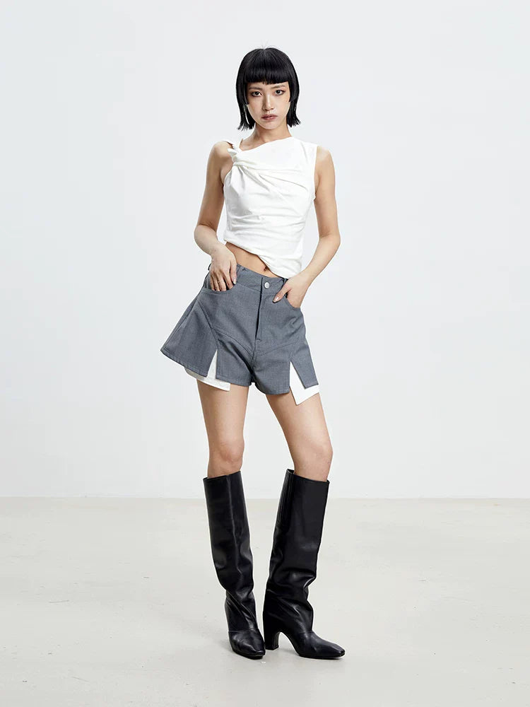 CHIC GRAY PATCHWORK SHORTS