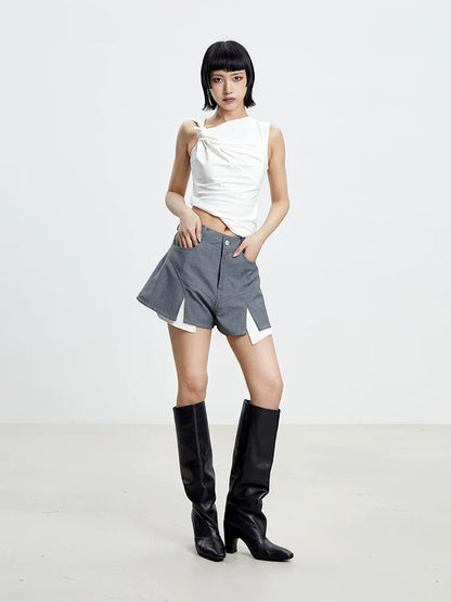 CHIC GRAY PATCHWORK SHORTS