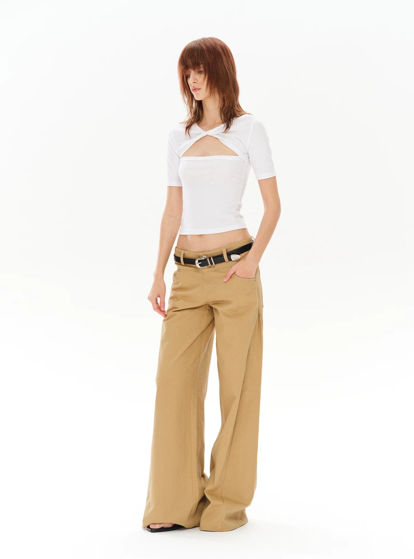 CASUAL WIDE-LEG TWILL PANTS