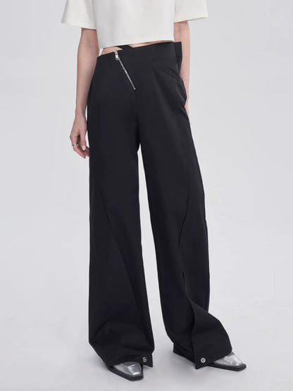 DIAGONAL-WAIST WIDE-LEG PANTS