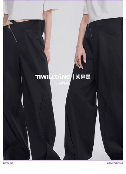 DIAGONAL-WAIST WIDE-LEG PANTS