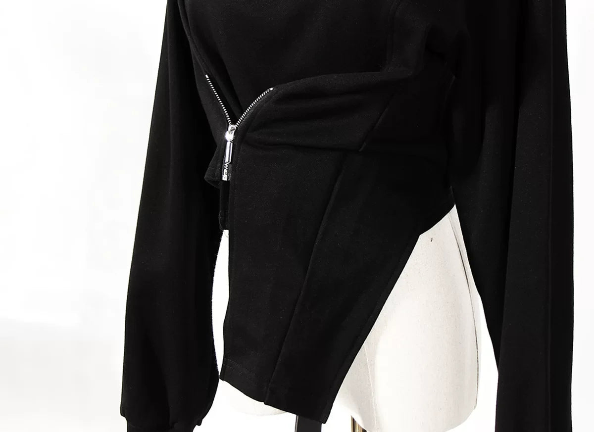 HIGH-NECK ASYMMETRICAL SWEATSHIRT JACKET