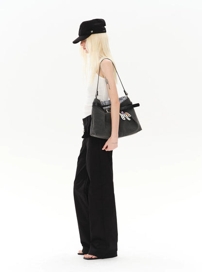 CHECKERED PANEL TROUSERS WITH TOTE