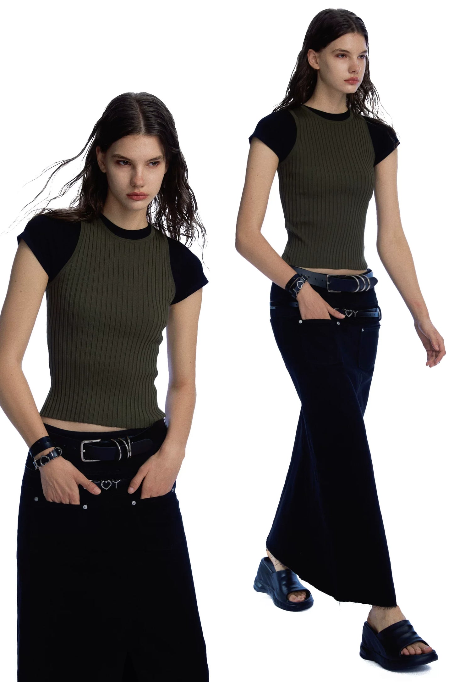 ARMY GREEN STRIPED TANK TOP