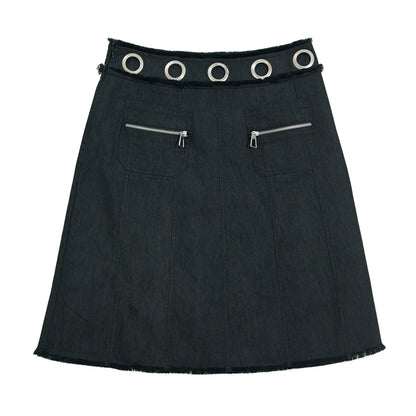 DENIM BUSTIER SKIRT WITH ZIPPERS