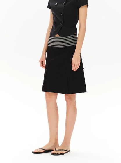 PLEATED STRIPED A-LINE MIDI SKIRT
