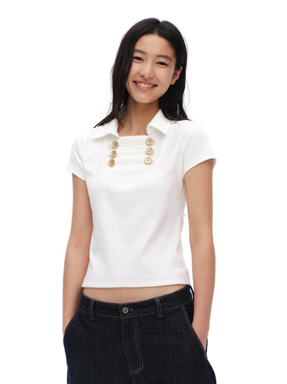 NAVY DOUBLE BREASTED LAPEL TEE