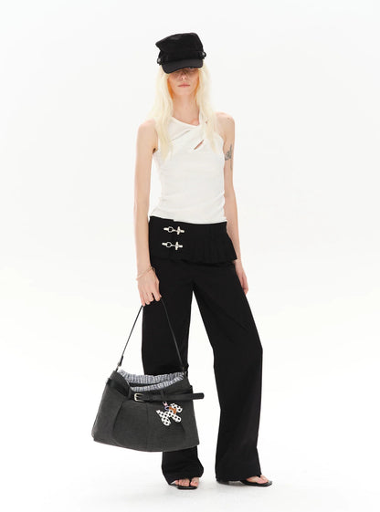 LOW-WAIST STYLISH PANTS WITH BUCKLE