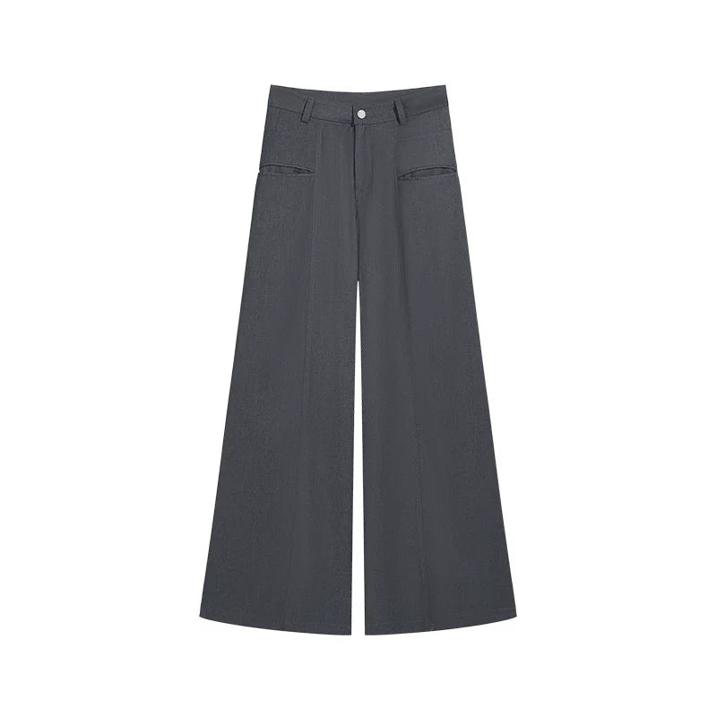 RELAXED GRAY PLEATED WIDE-LEG PANTS