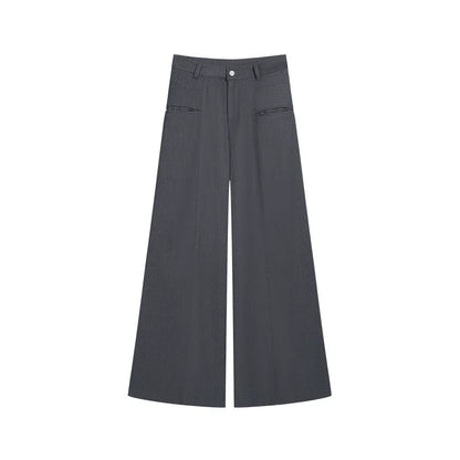 RELAXED GRAY PLEATED WIDE-LEG PANTS