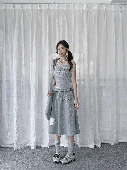 Y2K CARTOON EMBROIDERED MIDI SKIRT