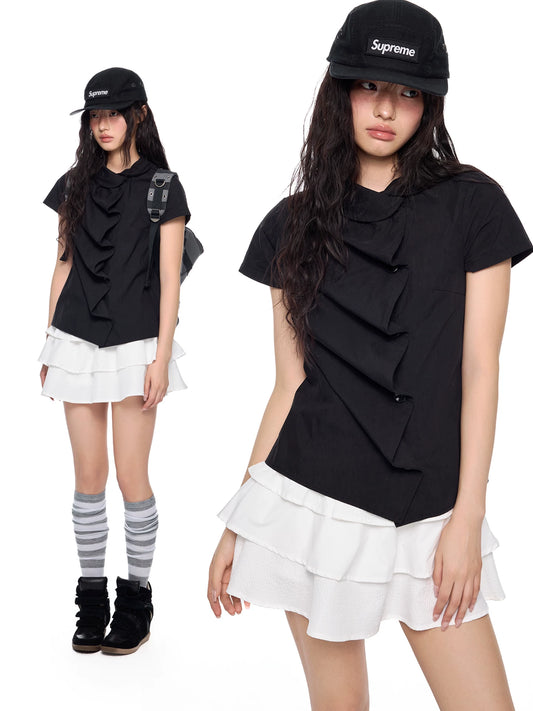 RETRO PLAID BUBBLE SLEEVE TOP