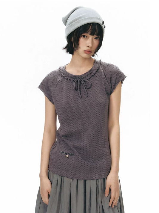 LACE TIE NECKLINE T-SHIRT