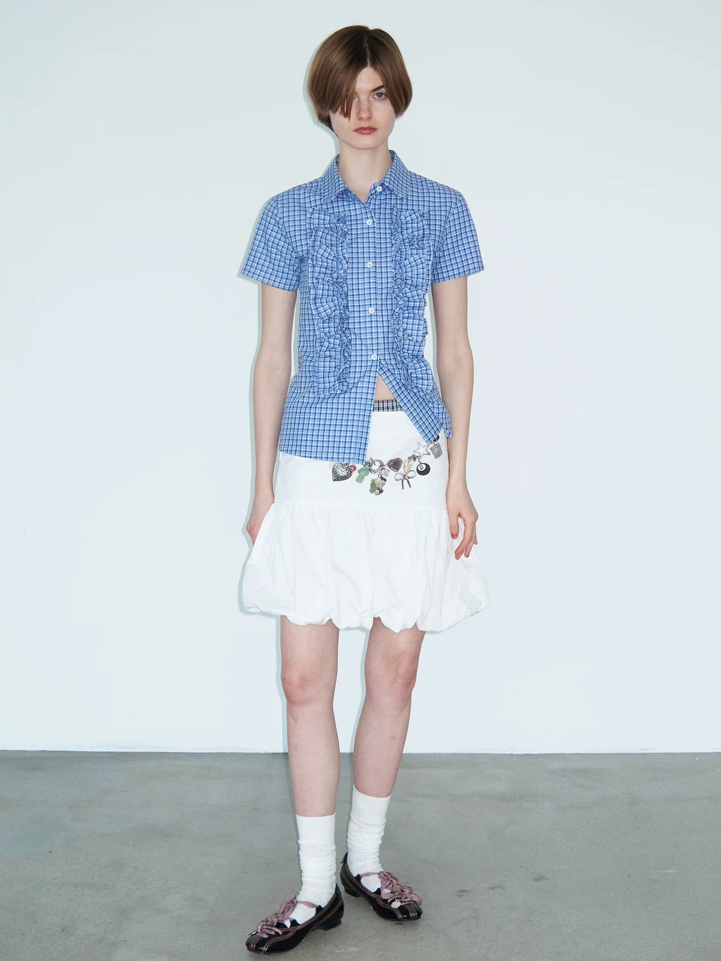 LACE-TRIMMED CHECK SHIRT