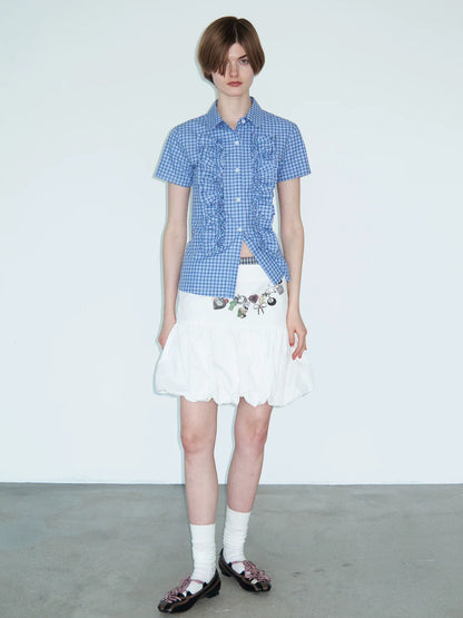 LACE-TRIMMED CHECK SHIRT