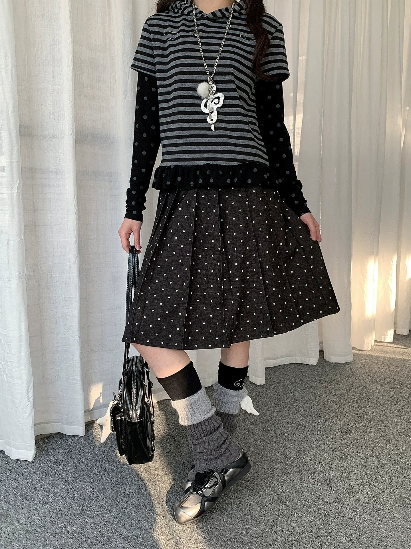 POLKA DOT PLEATED MIDI SKIRT